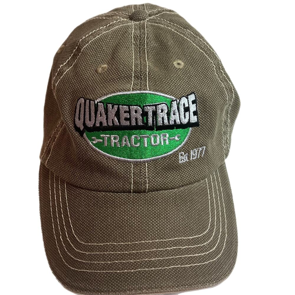 Quaker Trace Tractor Canvas Type Fabric Olive Green Ballcap Hat Adjustable,